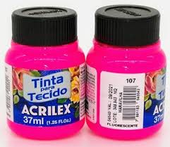 Tinta Tecido Fluorescente Neon Rosa Acrilex 37ml