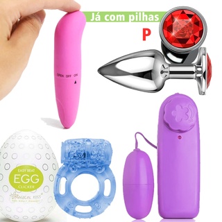 Kit COMPLETÃO Plug Anal Joia + Vibrador Bullet + Ponto G + Egg + Anel Peniano + BRINDE