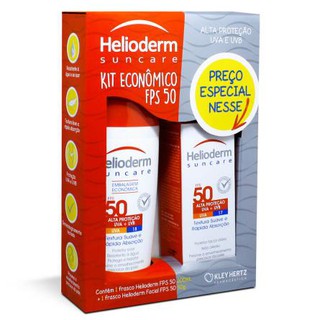 HELIODERM KIT ECONÔMICO - FPS50 c/ 200ml + facial FPS50 c/ 50g - protetor solar kit corpo e rosto - suncare