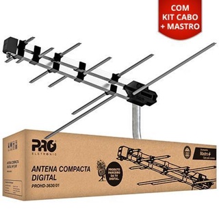 Antena Externa Digital VHF/FM/UHF/HDTV 12 Elementos 6dBi (Kit com Mastro + Cabo 8m) PROHD-3630/01 - Proeletronic