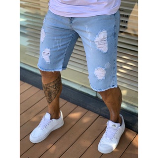 Kit Bermuda Jeans Masculina Adulto Barata- Modelo Rasgadinho Destroyed - Várias Cores