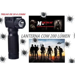 front grip airsoft com lanterna tática 200lúmen para trilhos de 20 a 22mm