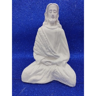 Jesus meditando de 24cm em gesso crú