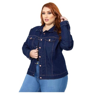 Jaqueta Jeans Plus Size feminina Básica com lycra tamanhos grandes