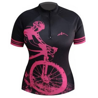 Camisa de ciclismo ciclista feminina rosa com bolso (1)