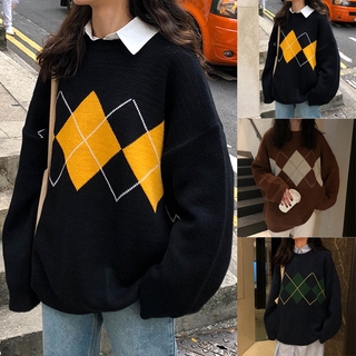 Suéter Tricotado Estampa Geométrica Com Gola Redonda E Manga Comprida