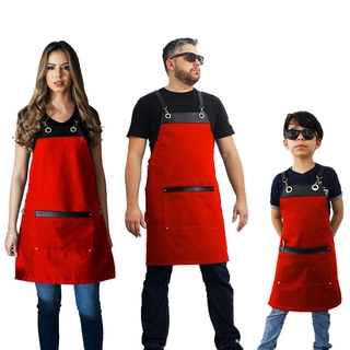 Kit Avental familia barbeiro churrasqueiro sarja vermelho