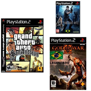 3 Jogos de PS2 GTA, God Of War 2 e Resident Evil 4 Play 2