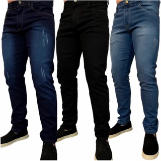 Kit 3 Calças Jeans Masculina Slim Elastano Atacado Promoção Revenda