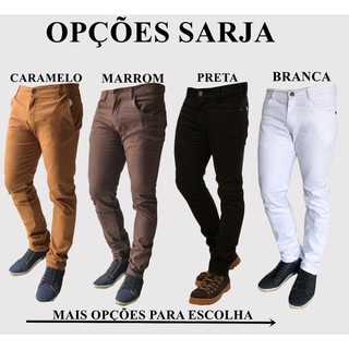 kit 3 calca sarja jeans masculina slim com lycra colorida