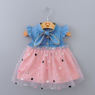 Angleskyx-Vestido De Bebê Menina De Princesa Com Gaze Estrela Jeans (5)