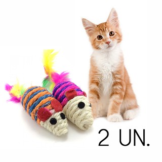 Kit com 2 Unidades Brinquedo para Gato Pet Filhote Ratinho Pena