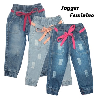 Calça Jeans Jogger Feminino Infantil 1 a 8 anos