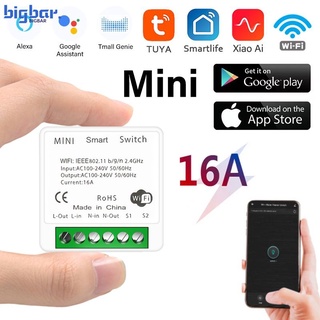 Tuya mini 16a/10a wifi interruptor módulo com vida inteligente app controle samrt home bigbar