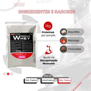 Kit Whey Protein 500g, BCAA 4,5 100g, Power Creatine 100g, Coqueteleira – Bodybuilders (2)