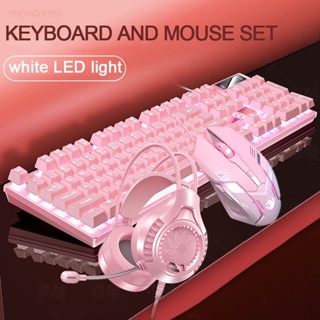 Teclado E Mouse Fone De Ouvido Combe Gamer semi Mecânico Rosa Fofo Feminino USB Led Com Fio (3)