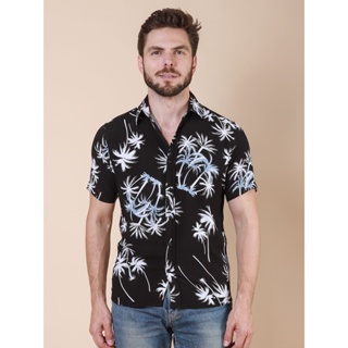 Camisa Masculina Estampa Floral Havaiana Manga Curta Viscose (1)