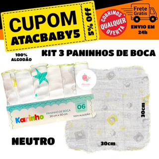 Kit Pano de Boca para bebe Babete 6un Paninho de boca Fralda de pano de boca para bebê 100% algodão PAPI (5)