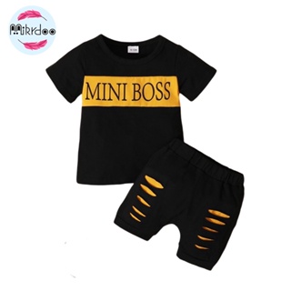 ‘MINI BOSS’ 0-3 Anos Conjunto Infantil Masculino Camiseta Manga Curta Manga Curta + Short Com Desenho Rasgado- Despicable Me Minion (1)