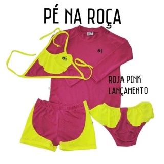 Conjunto infantil 4 peças blusa Top Calcinha com Babado e Short de banho Térmico com Proteção Solar 50+ Pé na Roça 63 (3)