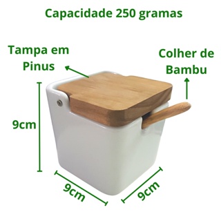 Saleiro Porcelana Branca Premium com Colher de Bambu 250 Gramas (3)
