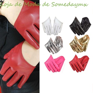 SOMEDAYMX Lady Female Woman Faux Leather Sólido Cor Meia Palma Luvas (1)